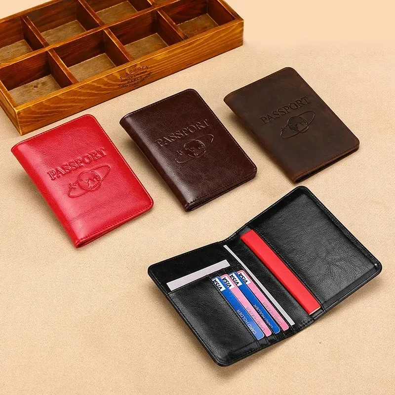 couverture de passeport unisexe en cuir véritable, blocage rfid, porte-passeport pour hommes, étui pour carte d'identité, portefeuille de voyage pour wowen
