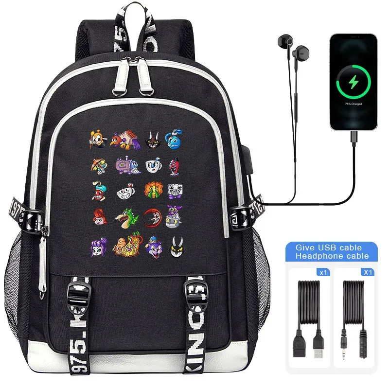 sacoche nylon illustrations cuphead dessin animé noir blanc gris ordinateur portable adolescents étudiants voyager capacité haute bandoulière souple