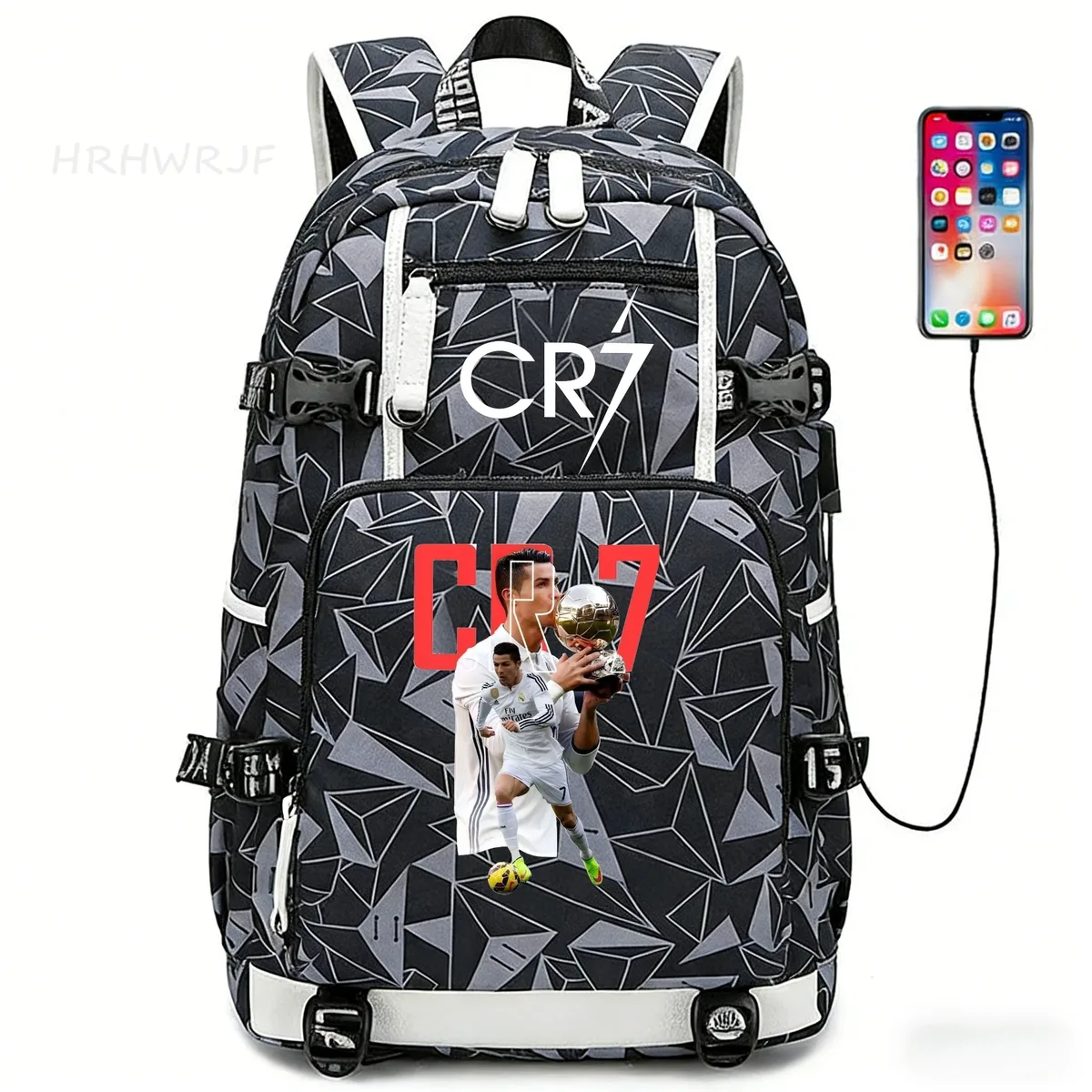 sac à dos camouflage cr7 avec usb, sac d'école pour filles et garçons du secondaire, pour adolescents, simple, multi-poches, capacité de voyage, sac à dos de randonnée pour hommes