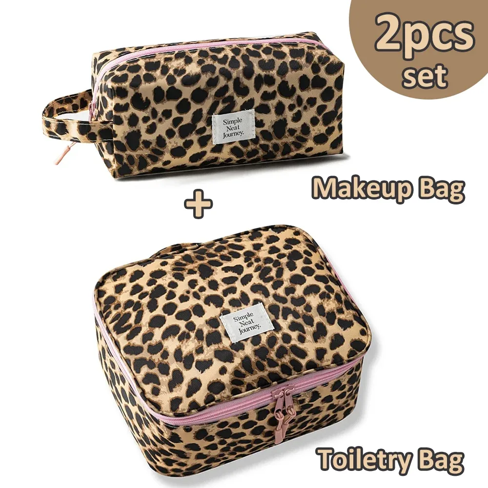 trousse de maquillage léopard grande capacité, organisateur de voyage imperméable pour cosmétiques, indispensable pour les voyages d'affaires et les bagages pour femmes