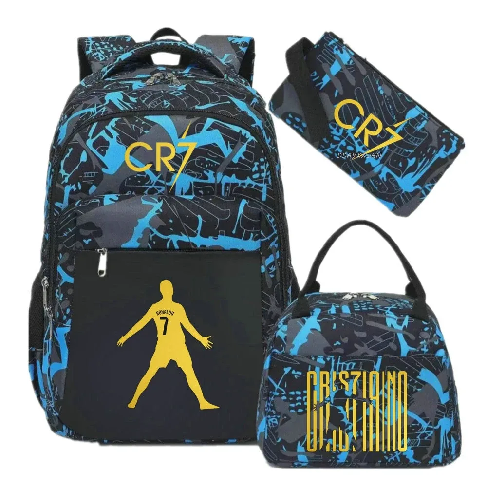 3 pièces/ensemble cr7 adolescent étudiant garçons fille enfants école livre sacs femmes hommes sac à dos adolescents cartable étudiants ordinateur portable voyage sacs à dos