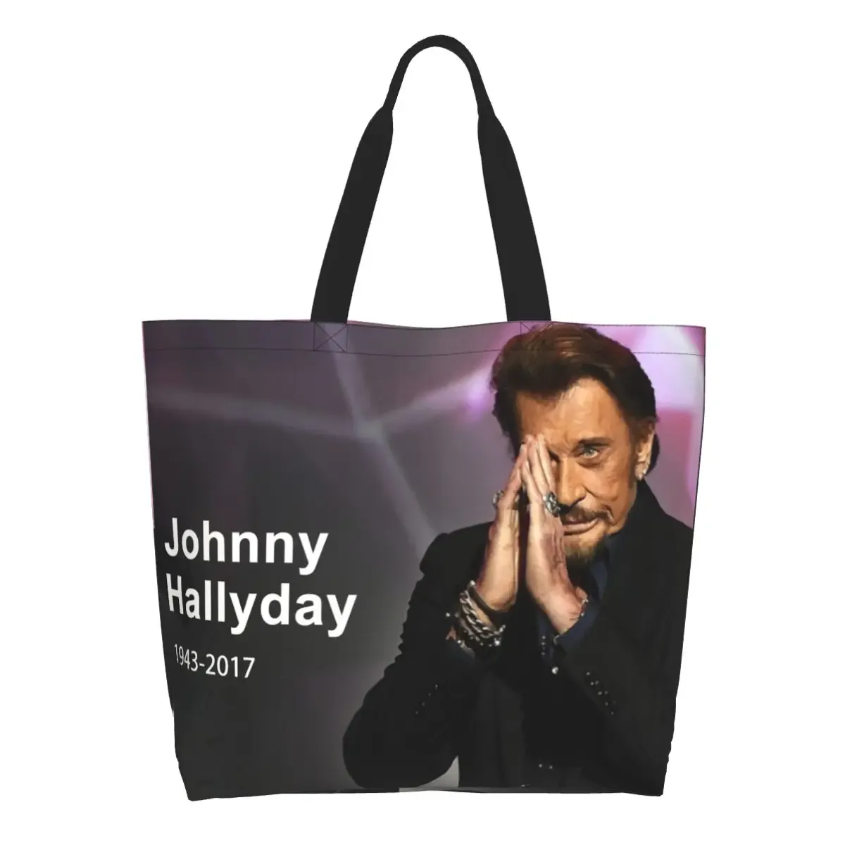 impression de mode johnny hallyday shopping sacs fourre-tout réutilisable lin épaule shopper chanteur français rock musique sac à main