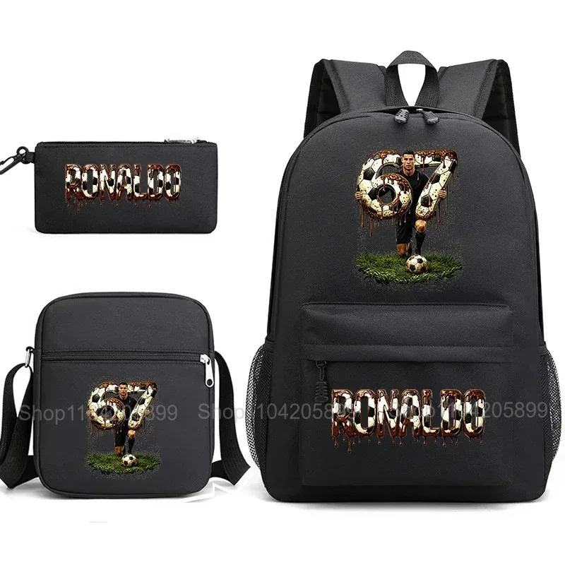 sac à dos cr7 ronaldo football 67 imprimé, sac d'école avec sac à bandoulière et trousse à crayons pour étudiants garçons, cadeau, sac à dos de voyage quotidien