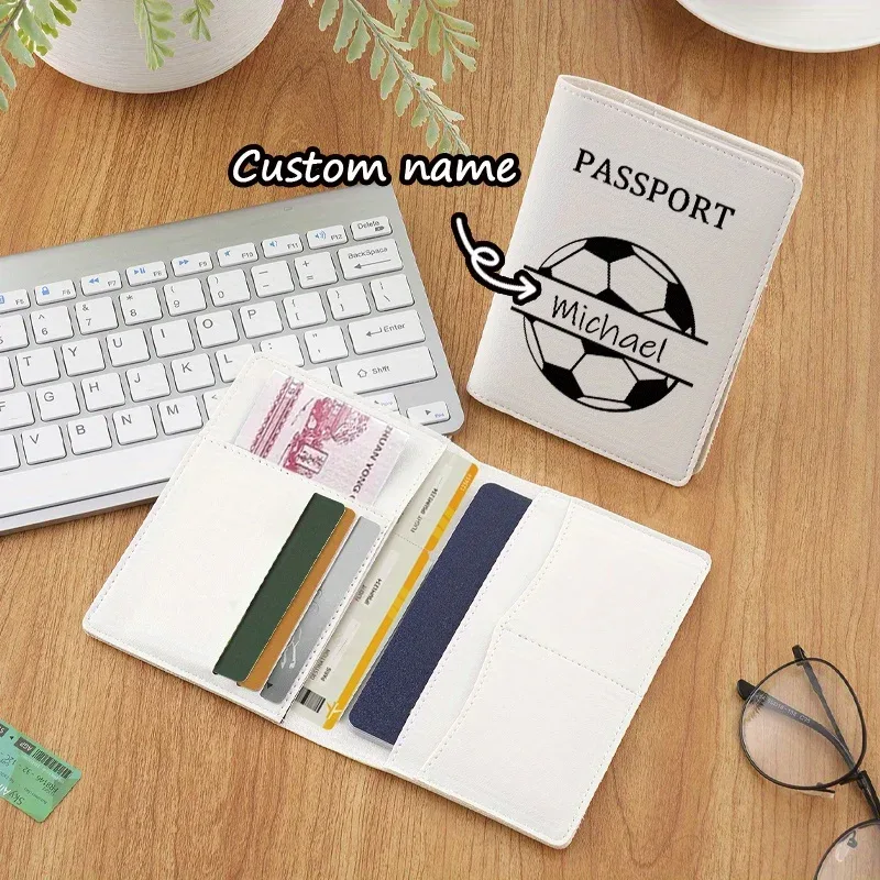 porte-passeport personnalisé avec motif de football, portefeuille de voyage avec emplacements pour cartes et porte-carte d'identité, cadeau élégant pour hommes et femmes