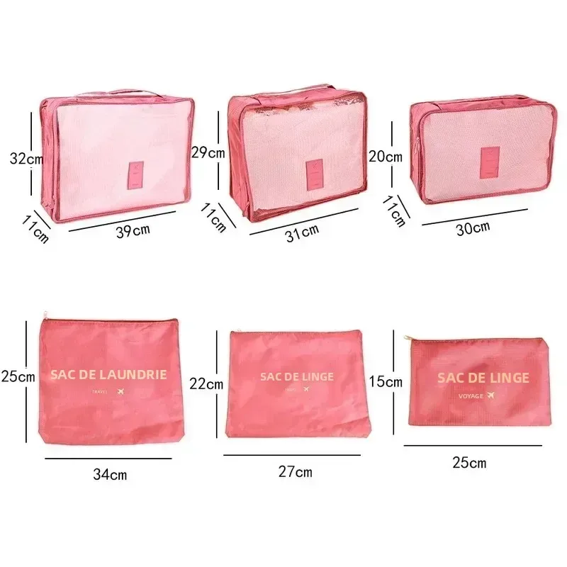 organisateur voyage nylon rose bandes noires lettres dorées résistant polyvalent sac compression cube sacs voyage