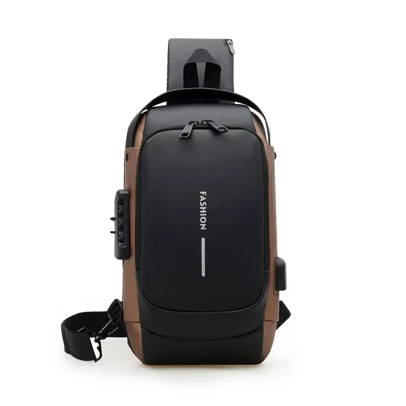 sac bandoulière pour hommes et femmes, sac à dos antivol avec port de charge usb, sac de poitrine imperméable avec serrure à code