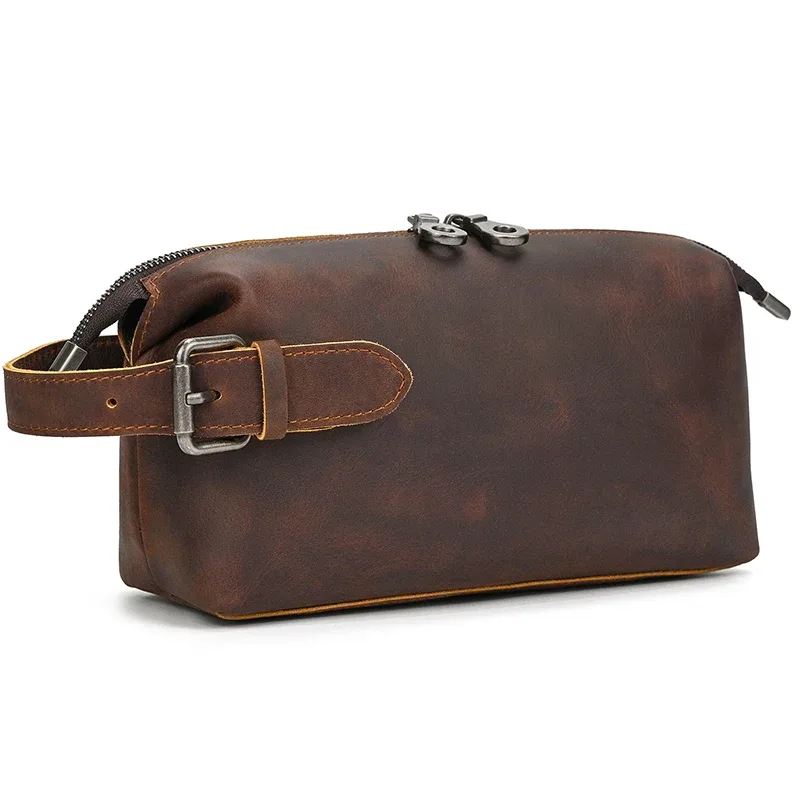 petit sac de voyage de bonne qualité, portefeuille de voyage en cuir crazy horse, sac de rangement, sac de maquillage de lavage pour trousse de toilette de voyage