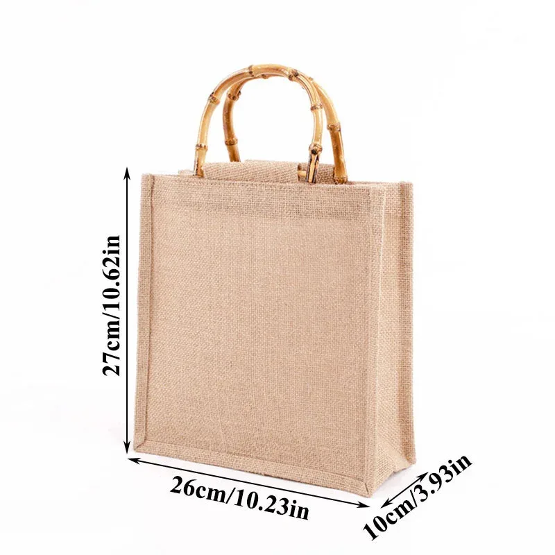 sac fourre-tout en toile de jute imperméable vintage, sacs en bambou, sac à main beige décontracté de grande capacité, sacs de plage portables, sacs d'évaluation de voyage