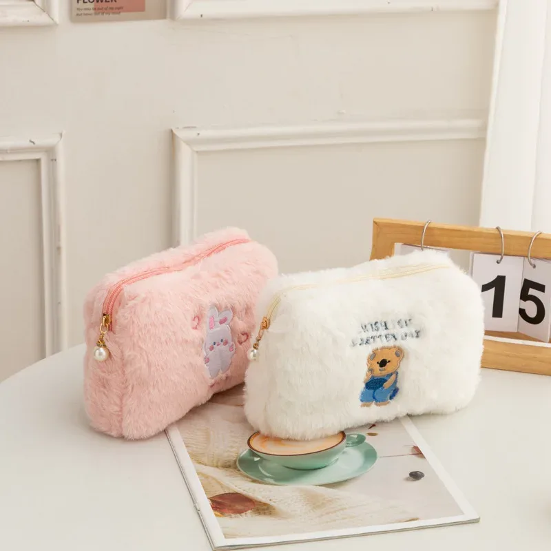 sac à cosmétiques en peluche pour filles, sac de rangement de grande capacité, porte-poudres de maquillage, cadeau pour filles, école coréenne, étudiant