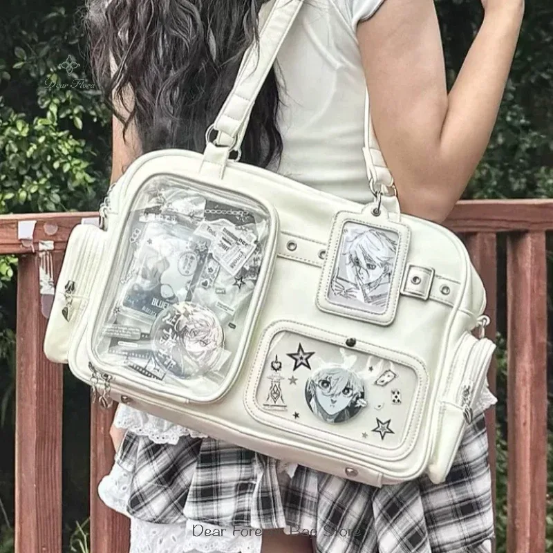 y2k nouveau mignon ita sac concert grande capacité sac à dos lolita fille sac à bandoulière transparent bricolage badge affichage sac à bandoulière décontracté