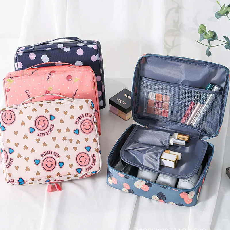 trousse de toilette de voyage à imprimé floral, organiseur de cosmétiques imperméable avec poignée pour femmes et filles