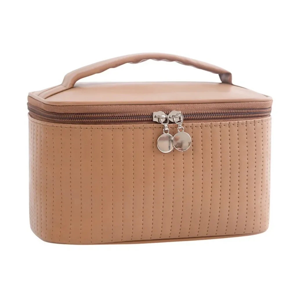 sac de rangement de lavage de voyage polyvalent, grande capacité, mignon gâteau, sac à cosmétiques, couleur unie, organisateur de toilette en cuir pu pour femme