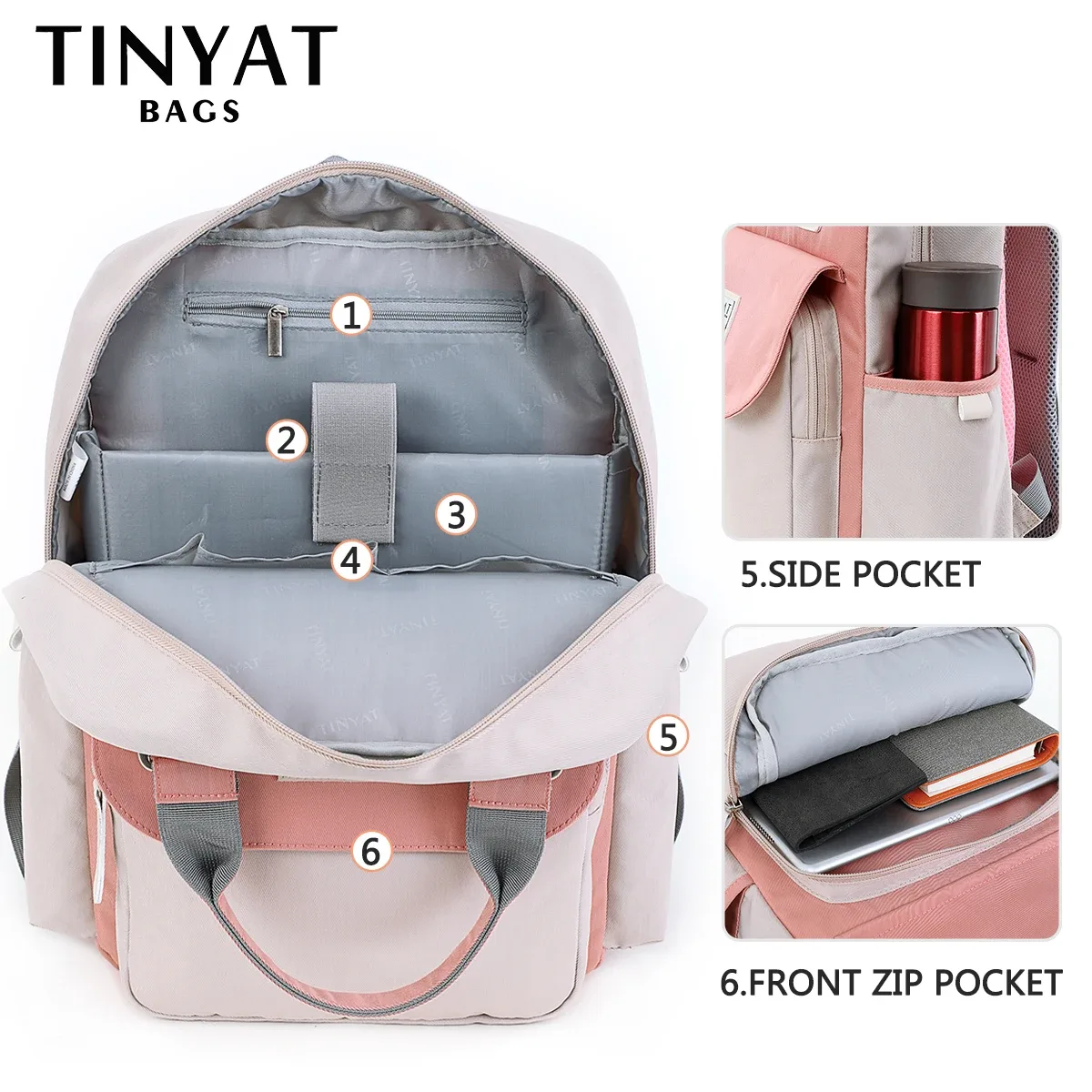 tinyat sac à dos antivol pour ordinateur portable pour femme sac à dos d'université étanche sac à dos de voyage d'affaires de 14 pouces avec fermeture éclair verrouillable