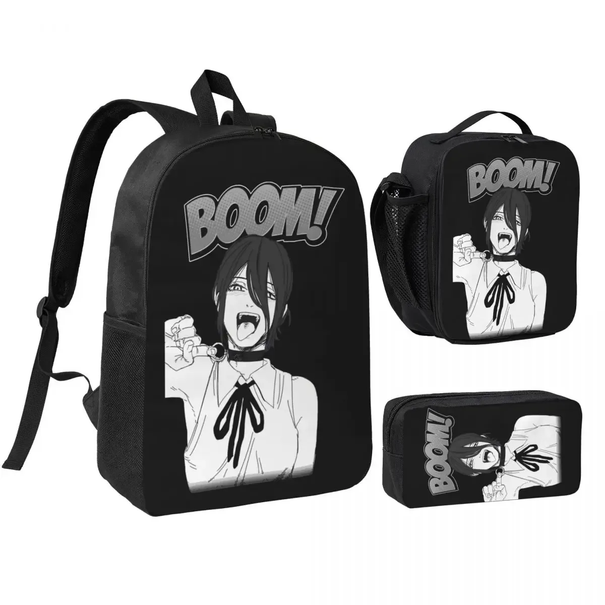 sac dos polyester noir motif graphique format rectangulaire bandoulière grande capacité voyage école université travailler transport documents ordinateur portable luncheon sac crayons