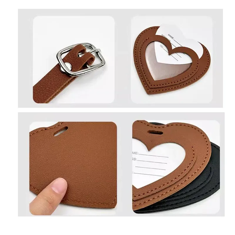 étiquettes de bagage en cuir pu épaissi, design créatif 'love', pour cartes d'embarquement, accessoires de voyage et de vacances, étiquettes d'identification nominative pour le check-in