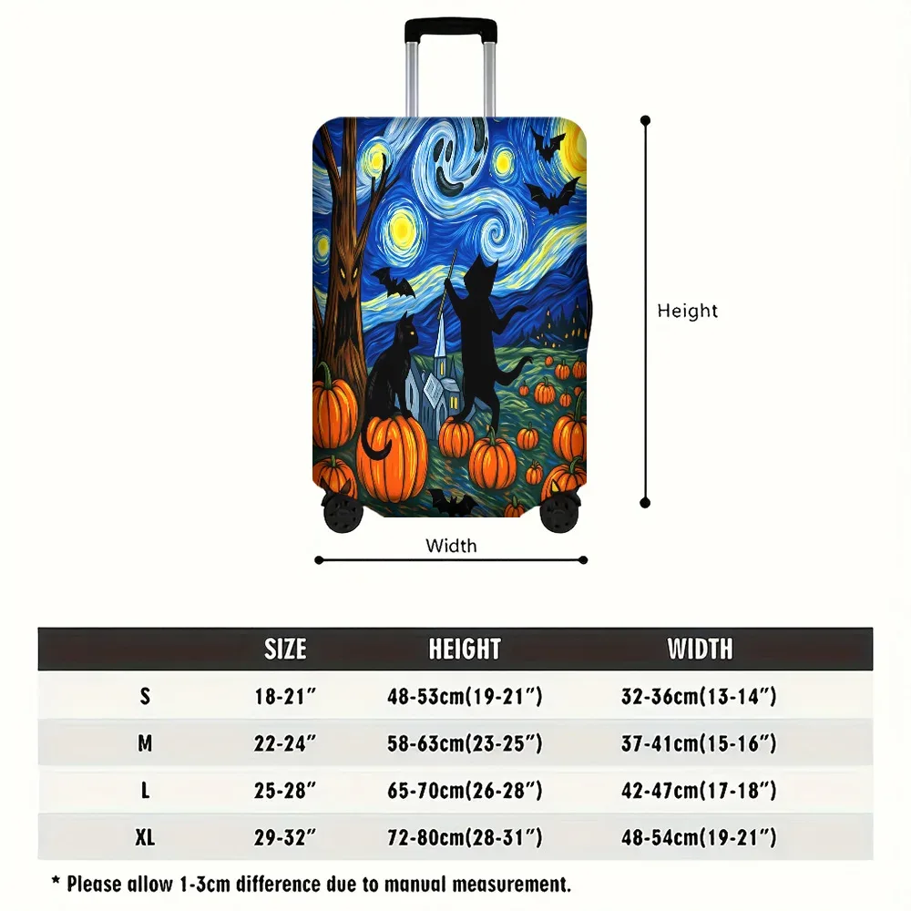 housse valise polyester motif halloween étoiles citrouilles chauves souris protection voyage format grand bleu noir gris
