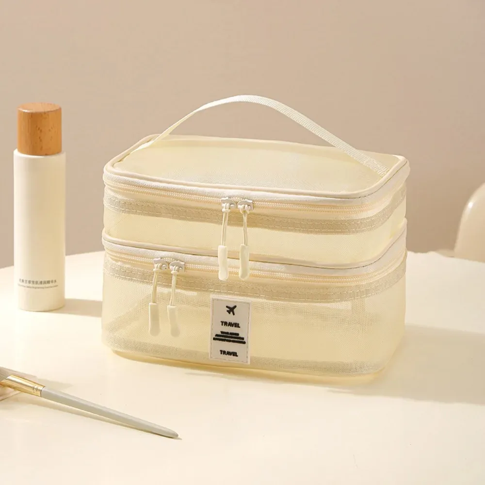 sacs à cosmétiques en maille à fermeture éclair, 1/2/3 couches, sac de rangement transparent à double couche, organisateur de produits de toilette multifonctionnel à main pour femmes