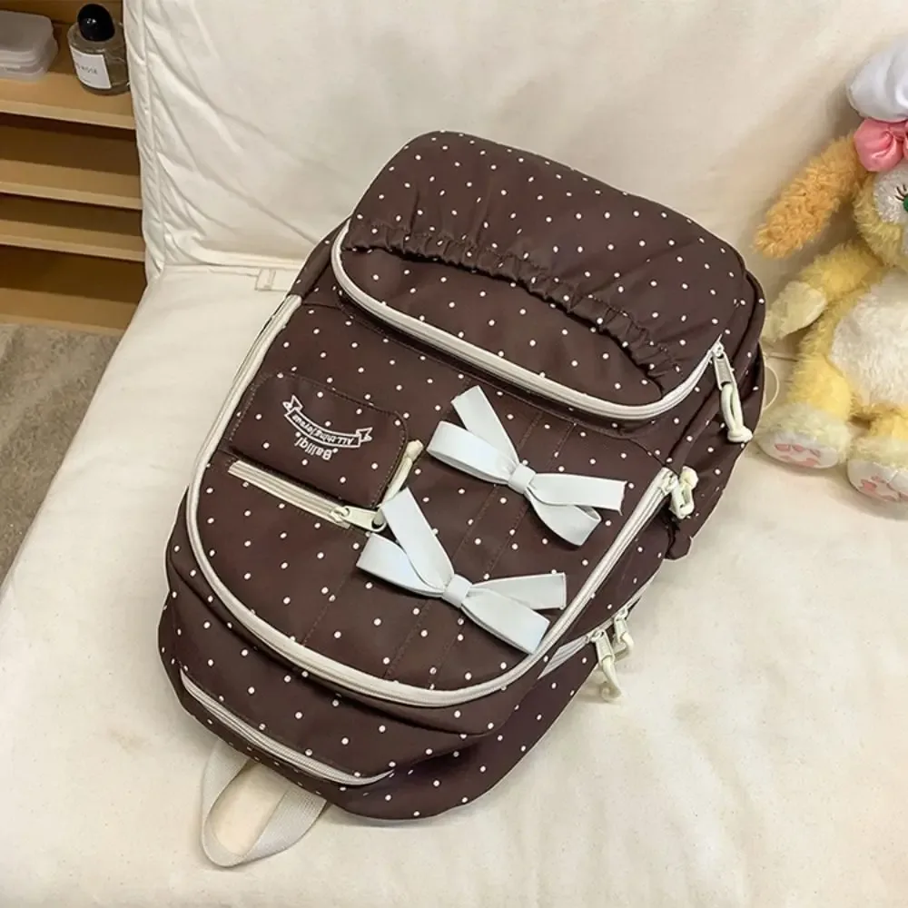 sac à dos en nylon pour filles, avec nœud à pois, cartable d'étudiant de grande capacité, antivol, multi-compartiments, pour ordinateur de voyage