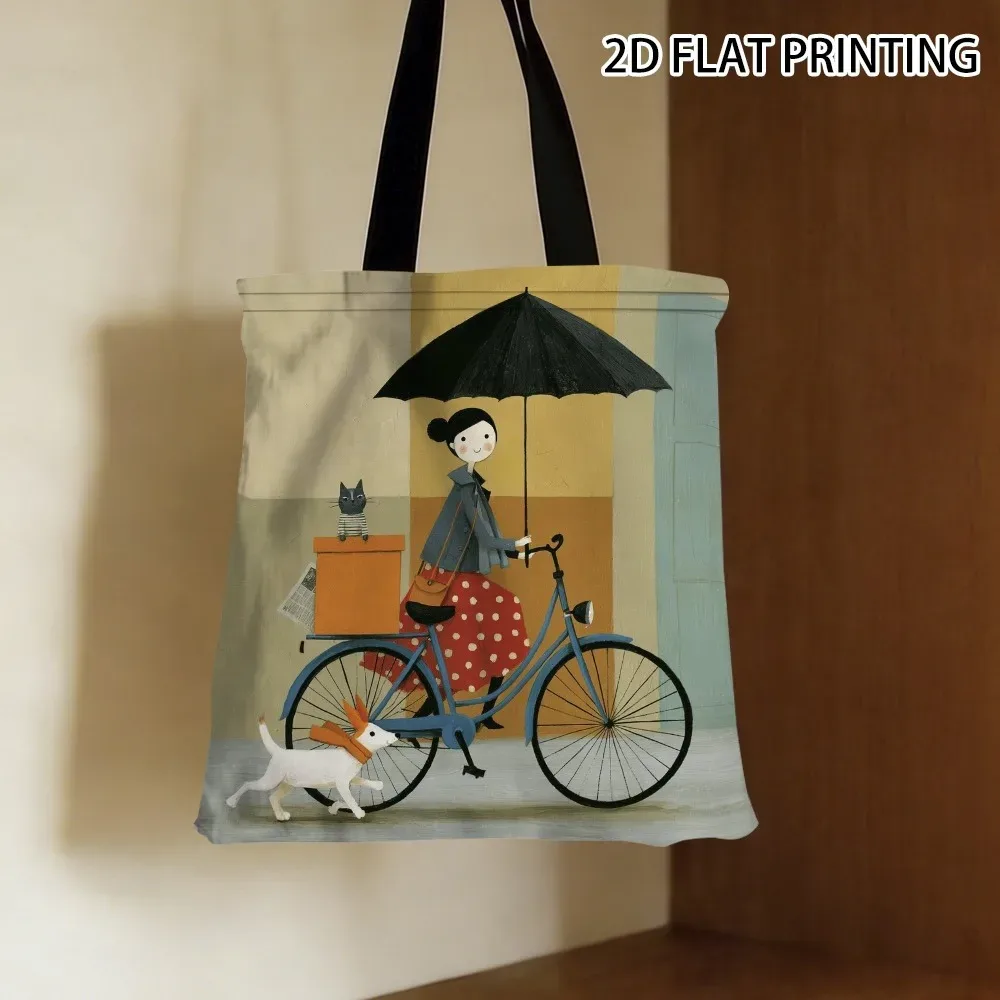 sac fourre-tout élégant pour femme, motif cycliste, réutilisable et pliable, idéal pour les courses, les voyages, la plage, les trajets quotidiens et le shopping, pour usage quotidien féminin.