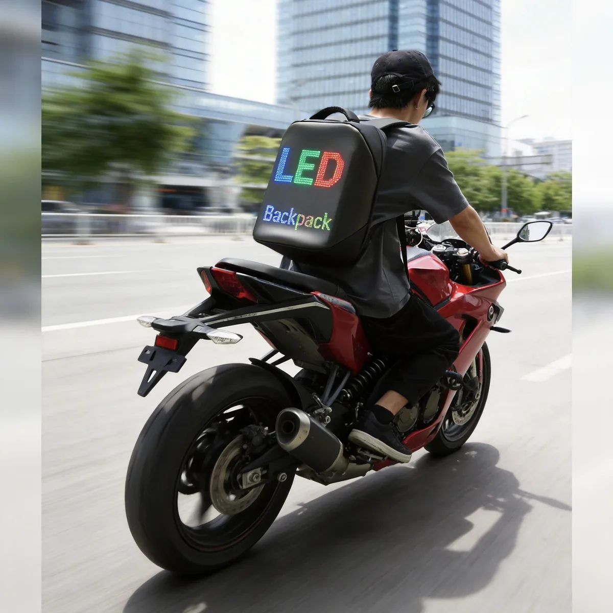 sac à dos led publicitaire avec écran, wi-fi et bluetooth pour voyage express, personnalisable avec nom et logo, pour homme