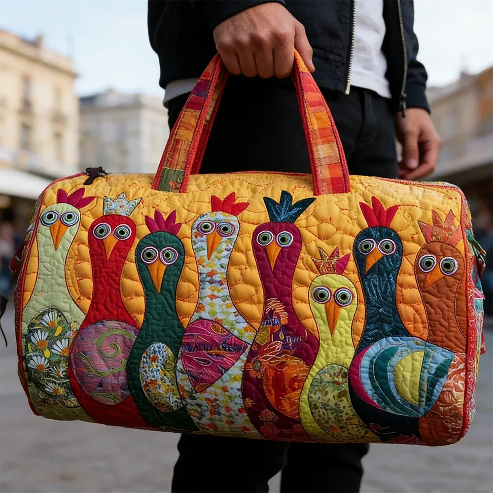 sac de voyage matelassé gf funny art à imprimé poulet, style bohème 2026, personnalisé, fourre-tout de voyage pour femmes et hommes, sac de week-end