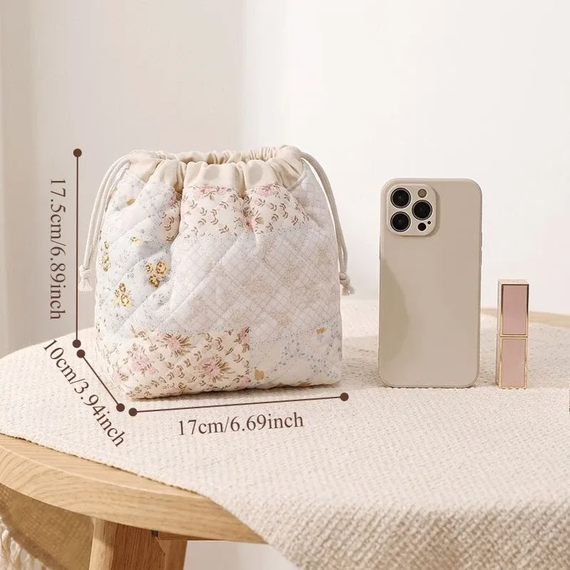 sac à cordon avec imprimé floral, grande capacité, trousse de maquillage portable, organisateur de rangement pour produits de beauté, idéal pour les voyages, la salle de sport et les articles de toilette à la maison.