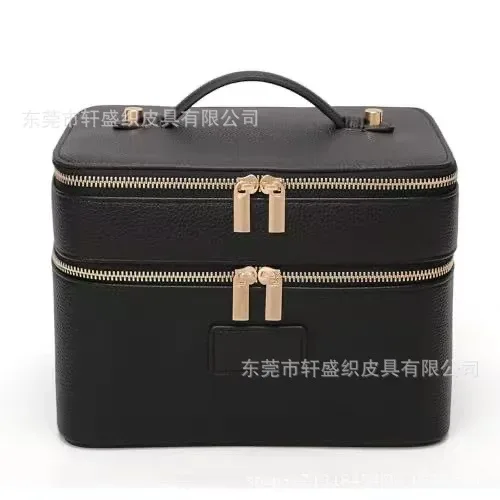 sac à main en cuir, style trousse de toilette, imperméable, grande capacité, sac de voyage pratique, sac de rangement pour maquillage, double couche, voyage décontracté