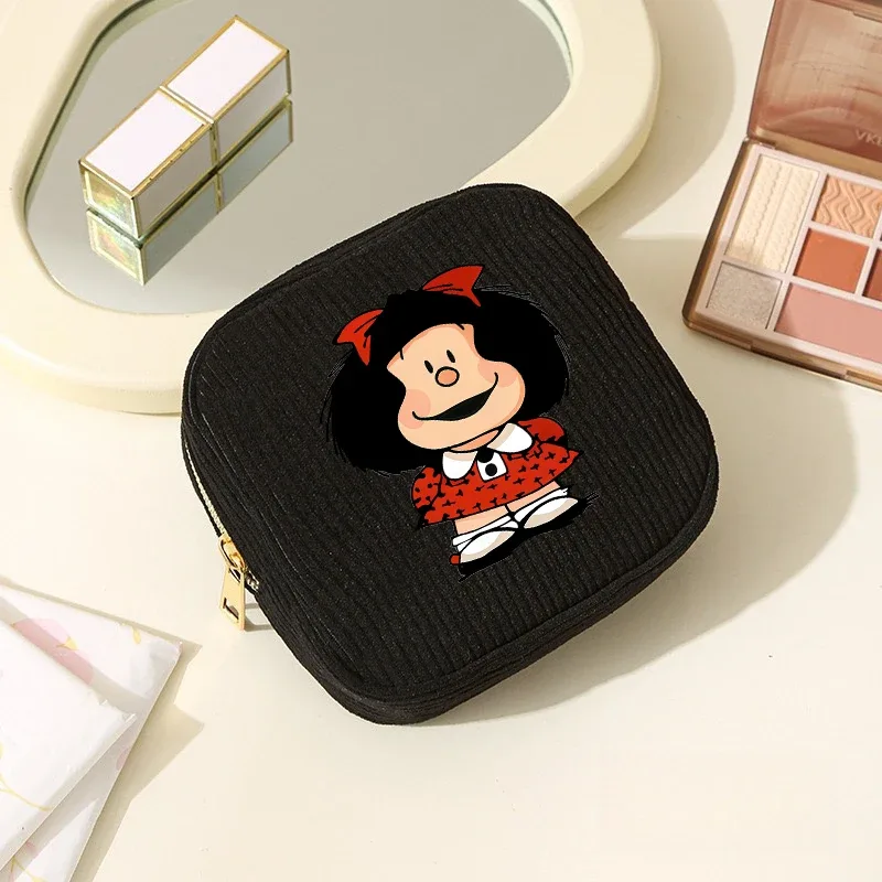 mini trousse de maquillage en velours côtelé mafalda pour femme - et cosmétique compact adapté aux voyages, trousse de toilette miniature adaptée à un usage quotidien