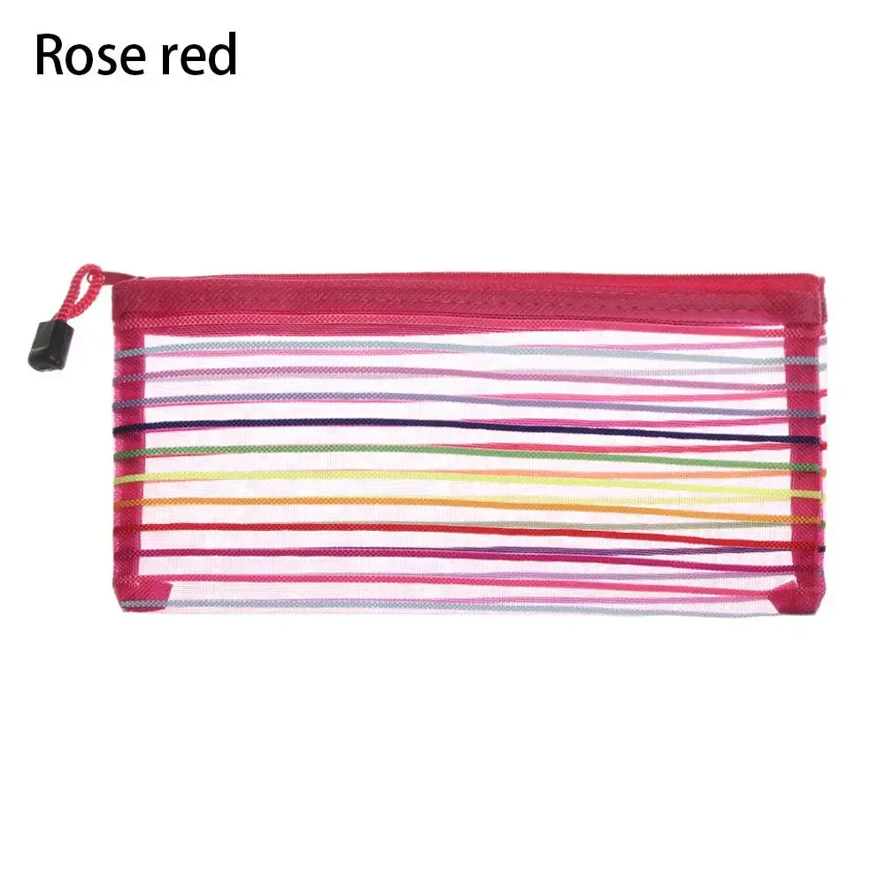 pochette rangement crayons polyester transparent rayures arc ciel fermeture glissière voyage cosmétiques stylos maquillage