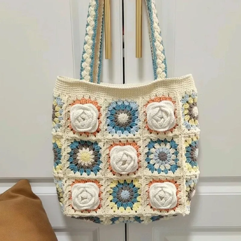 Kit de matériel de sac à bandoulière carré, Kit de bricolage au Crochet, sac à main tissé pour femmes et adolescentes, cadeau pour anniversaire romantique