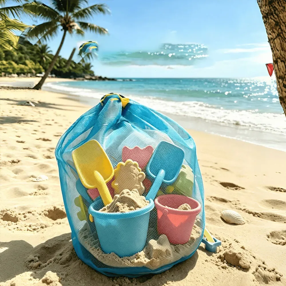 sac de rangement pour la plage et la natation, léger et de grande capacité, sac de plage à bandoulière en maille extensible avec cordon de serrage, housse de plage résistante au sable et respirante, adapté pour changer de vêtements, serviettes, sac bandoulière portable, double usage pour les voyages en plein air et la natation