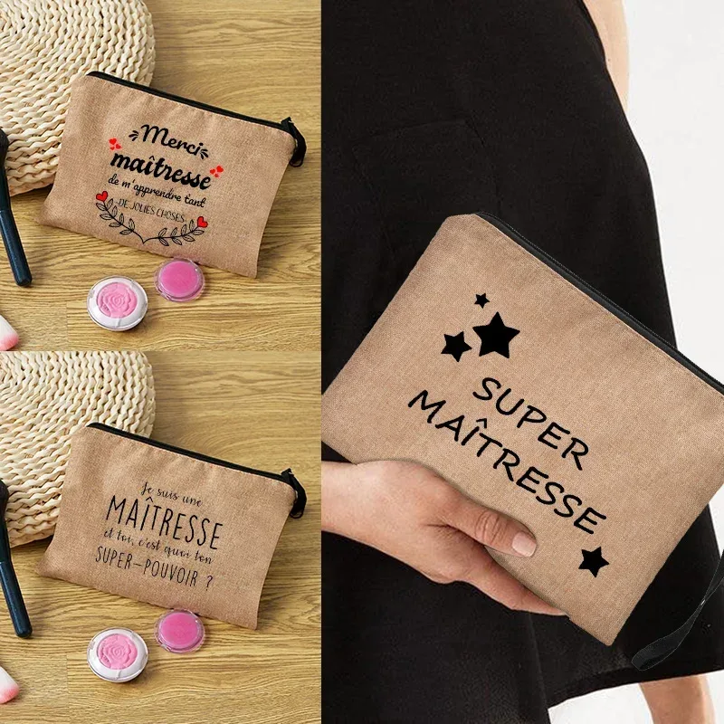 pochette zippée, cadeau pour professeur, merci maîtresse, sac de rangement pour professeur, trousse de maquillage pour femme, trousse à cosmétiques, pochette pour professeur, sac à cosmétiques