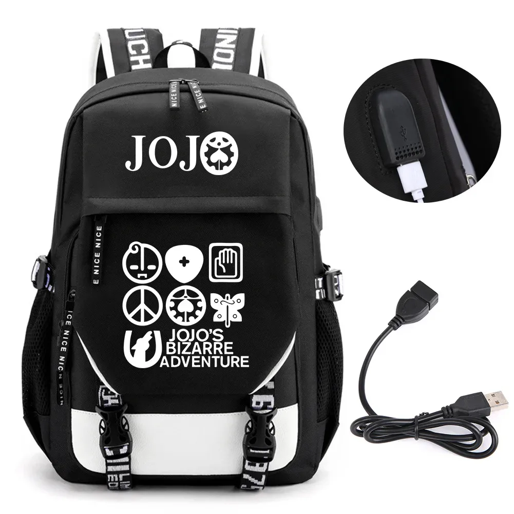 anime jojo bizarre adventure kira sac à dos école livre sacs mochila voyage usb port sac ordinateur portable garçon filles sac à dos