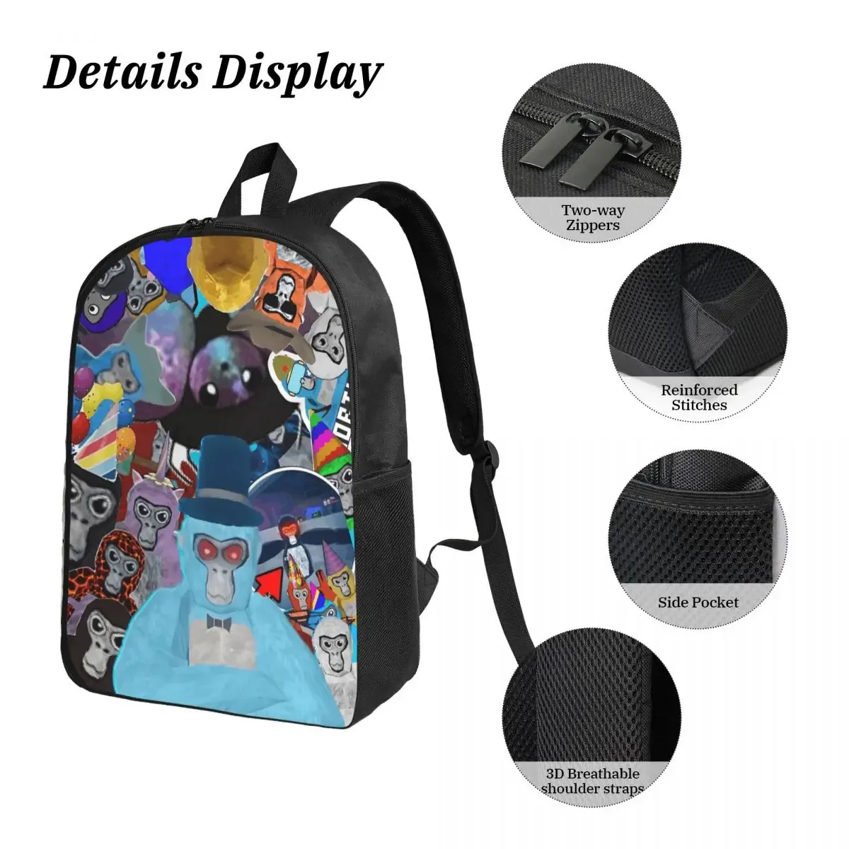 sac dos polyester motifs colorés pochette noire sac lunch lumineux transport jour usage voyage