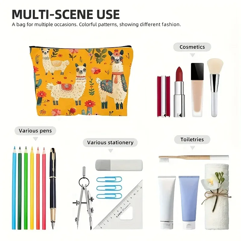 trousse de maquillage colorée en alpaga de dessin animé, pochette légère à fermeture éclair pour articles de toilette de voyage, organisateur de cosmétiques pour femmes, sac de voyage
