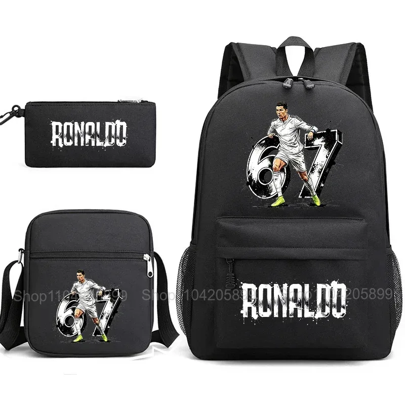 sac à dos cr7 ronaldo football 67 imprimé, sac d'école avec sac à bandoulière et trousse à crayons pour étudiants garçons, cadeau, sac à dos de voyage quotidien