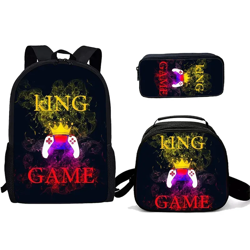 sac à dos tendance pour étudiants, imprimé 3d, 3 pièces/ensemble, avec sac à bandoulière, sac à déjeuner et trousse à crayons, pour ordinateur portable et console de jeux populaire