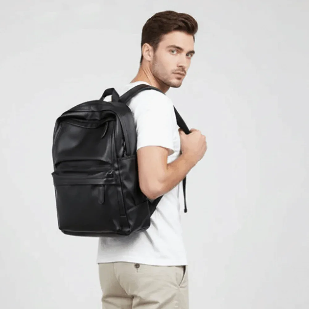 sac à dos en cuir pvc pour homme, résistant à l'eau, avec bretelles rembourrées, sac d'école pour ordinateur portable, double compartiment latéral, poche zippée cachée