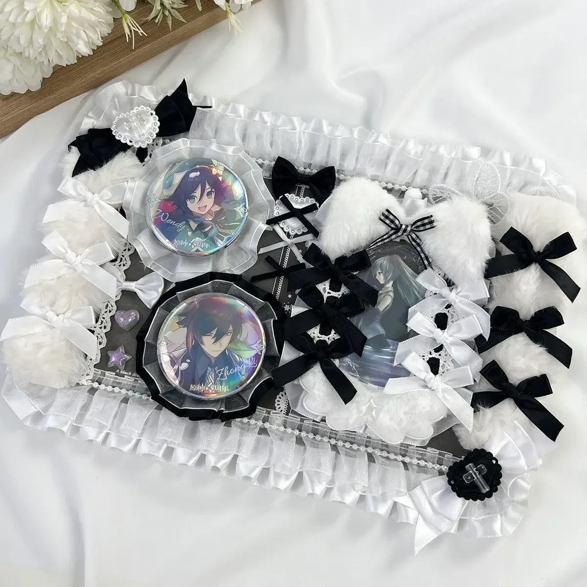 organisateur de badges pour sac ita en dentelle fait main, avec panneau de présentation, accessoire mignon avec nœud, pour collection gu mei et remplissage de rangement