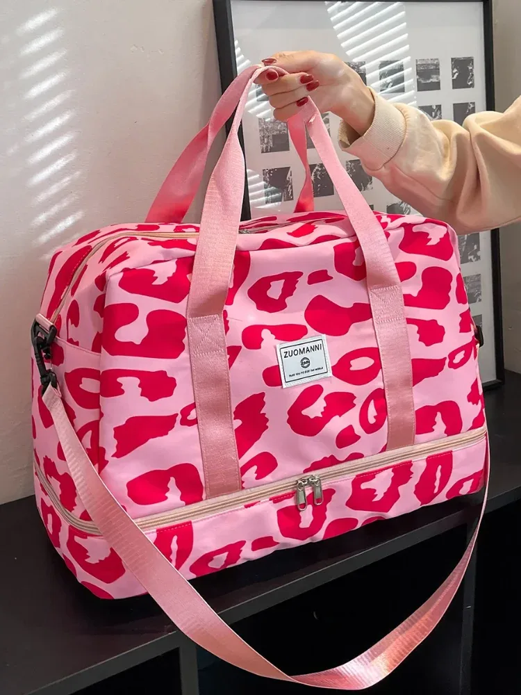 sac de voyage spacieux et durable pour femmes, avec imprimé animal, sac de sport de grande capacité en nylon, sac de nuit pour week-end