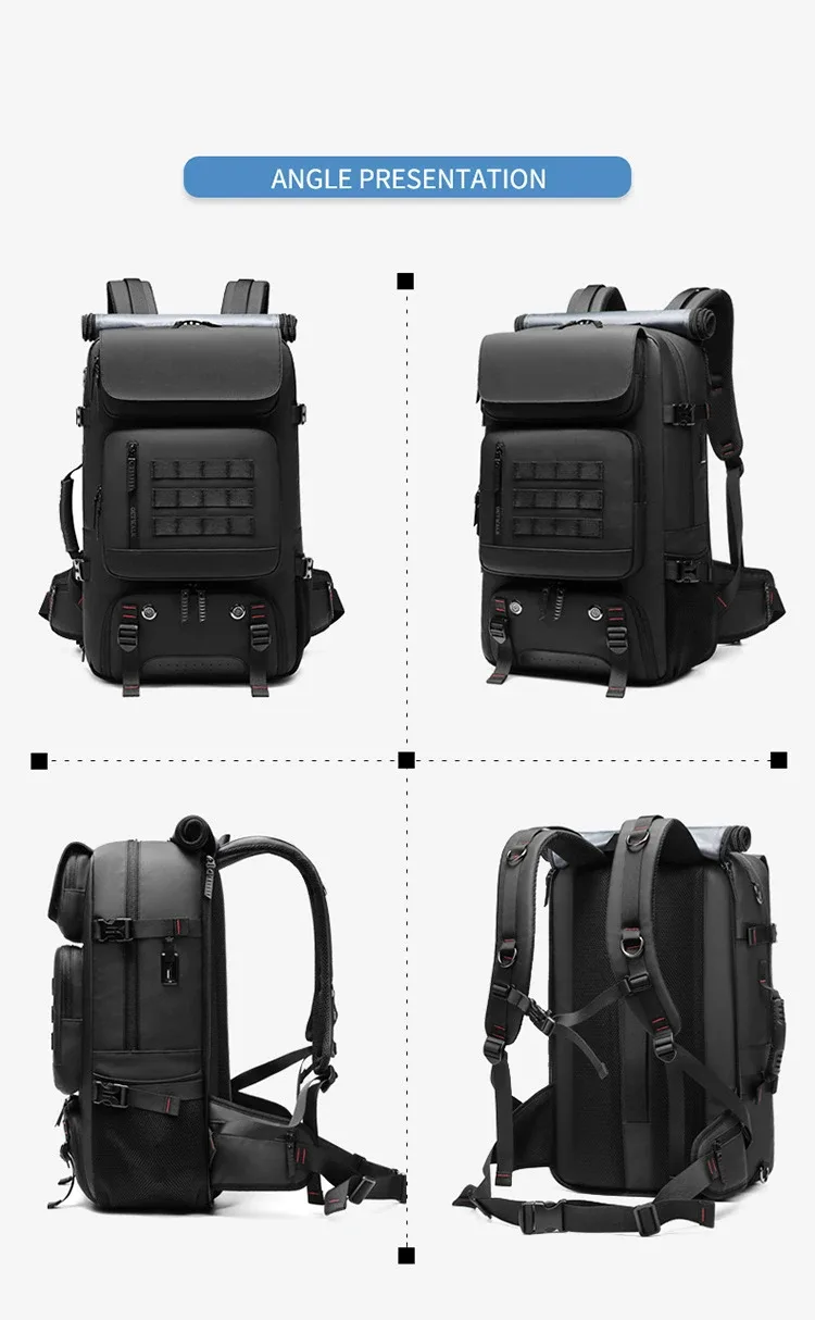 sac à dos de voyage pour hommes, 50 litres, sac à dos de randonnée et de trekking, imperméable, sac à dos pour ordinateur portable de 17 pouces, sac à dos d'affaires avec compartiment séparé pour les chaussures.