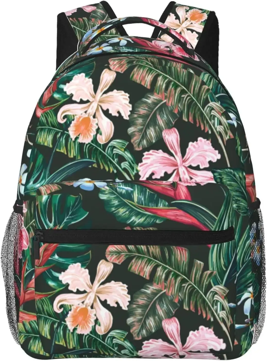 sac à dos pour ordinateur portable léger pour hommes et femmes, sac à dos universitaire, sac à dos décontracté, sac de voyage, fleur tropicale, palmier, cuir chevelu, orchidée