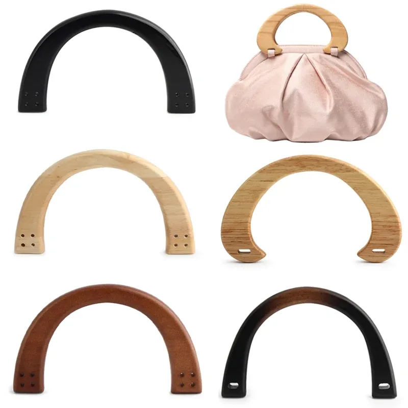 2 poignées de sac fourre-tout en bois en forme de U, crochetées à la main, avec cadre décoratif remplaçable, pour la fabrication de portefeuilles DIY