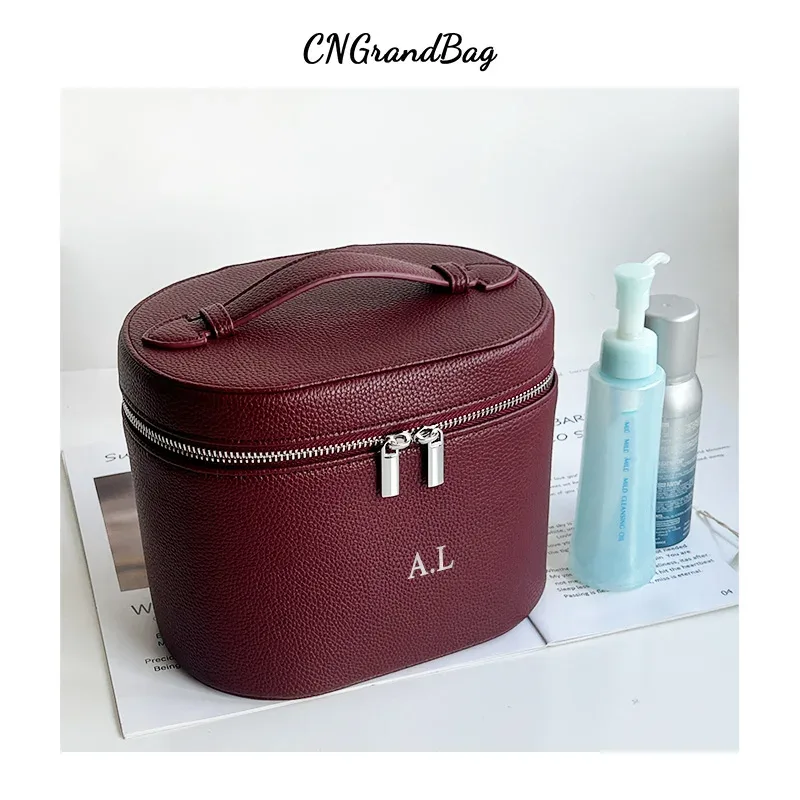 sac de voyage portable personnalisable avec compartiment cosmétique amovible en cuir grainé et section de rangement séparée pour articles de toilette
