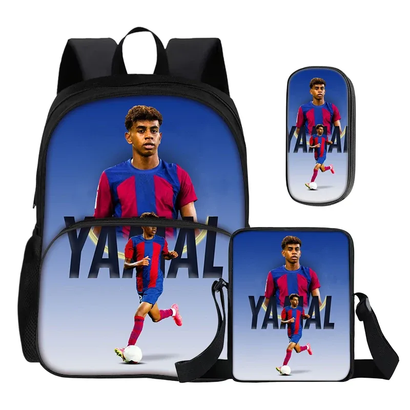ensemble de 3 sacs à dos avec poche avant, sacs à bandoulière, trousse à crayons, sac à dos pour enfants l-lamin yamal, sac à dos de star du football