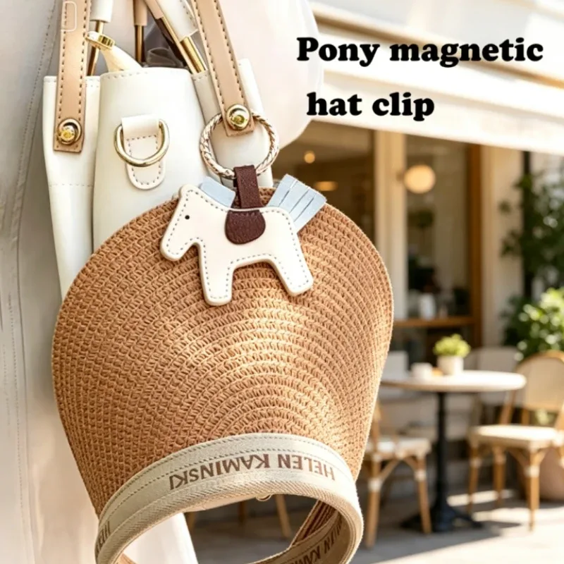 Pince Magnétique Cheval Cuir Doré Chapeau Soleil Sac Plage Fixation Béret Voyage Blanc Beige Marron