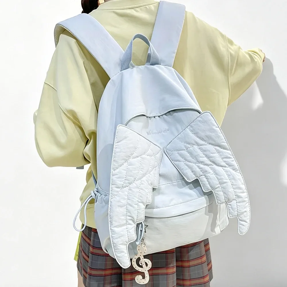 sac à dos matelassé à pois ailes d'ange pour étudiants, sac d'école en nylon mignon et tendance, sac de voyage quotidien léger et spacieux