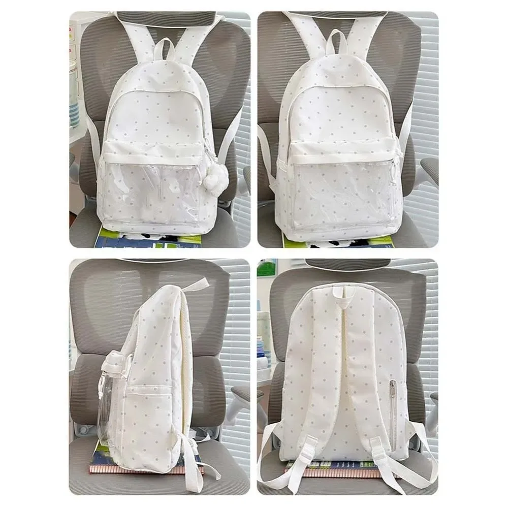sac ita de style japonais avec fenêtre transparente, bretelles réglables, sac à dos transparent léger, grande capacité, sac à dos à pois.