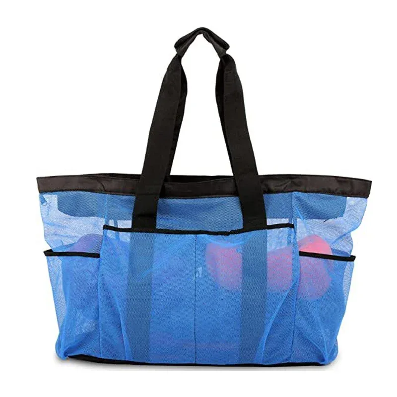 sac de plage extra large en maille avec fermeture éclair et poche, idéal pour les croisières en famille ou les vacances à la plage | sac de rangement pour articles de voyage
