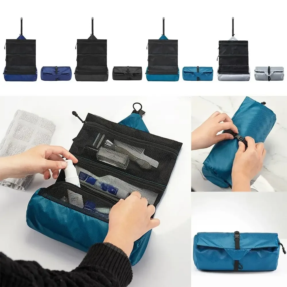 trousse de toilette pliable portable de grande capacité, pochette de lavage de voyage étanche pour voyage d'affaires, sac à cosmétiques de voyage